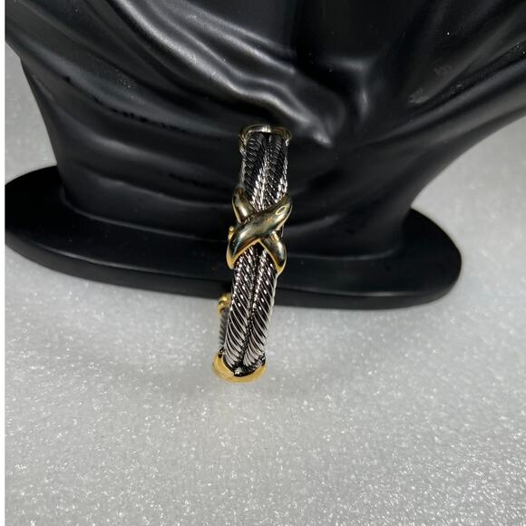 Silver Gold Tone Twisted Metal Bracelet Cuff Deadstock New in pack - Picture 11 of 16